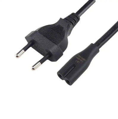 Rusya için CE VDE ENEC AC Europ 2 Prong IEC C7 Elektrik elektrik fişi 2.5A 250V 2 Pin Eu güç kablosu güç kabloları