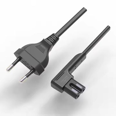 CE ENEC AC Avrupa 2 Prong Angle C7 Elektrik elektrik fişi 2.5A 250V 2 Pin Eu güç kablosu
